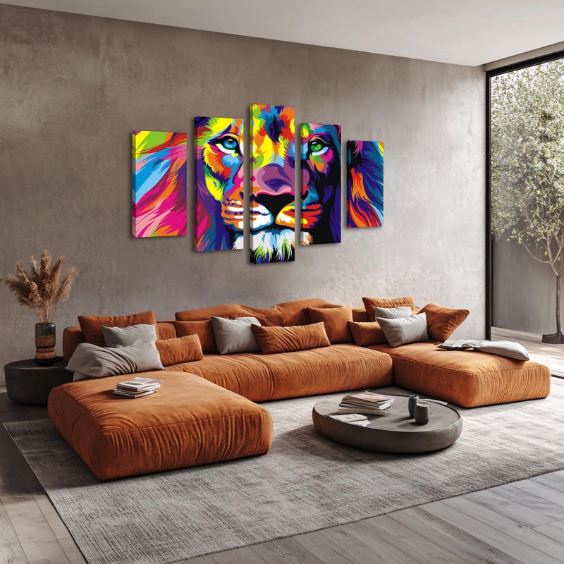 NAN Wind 5Pcs Colorful Animal Wall Art Lion Canvas Lion Painting Animal Oil Painting Pictures Art Print On Canvas Stretched and Framed Ready to Hang - Image 4